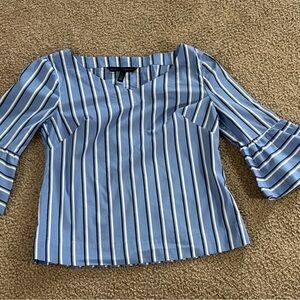 White House Black Market Blue and White Striped Blouse